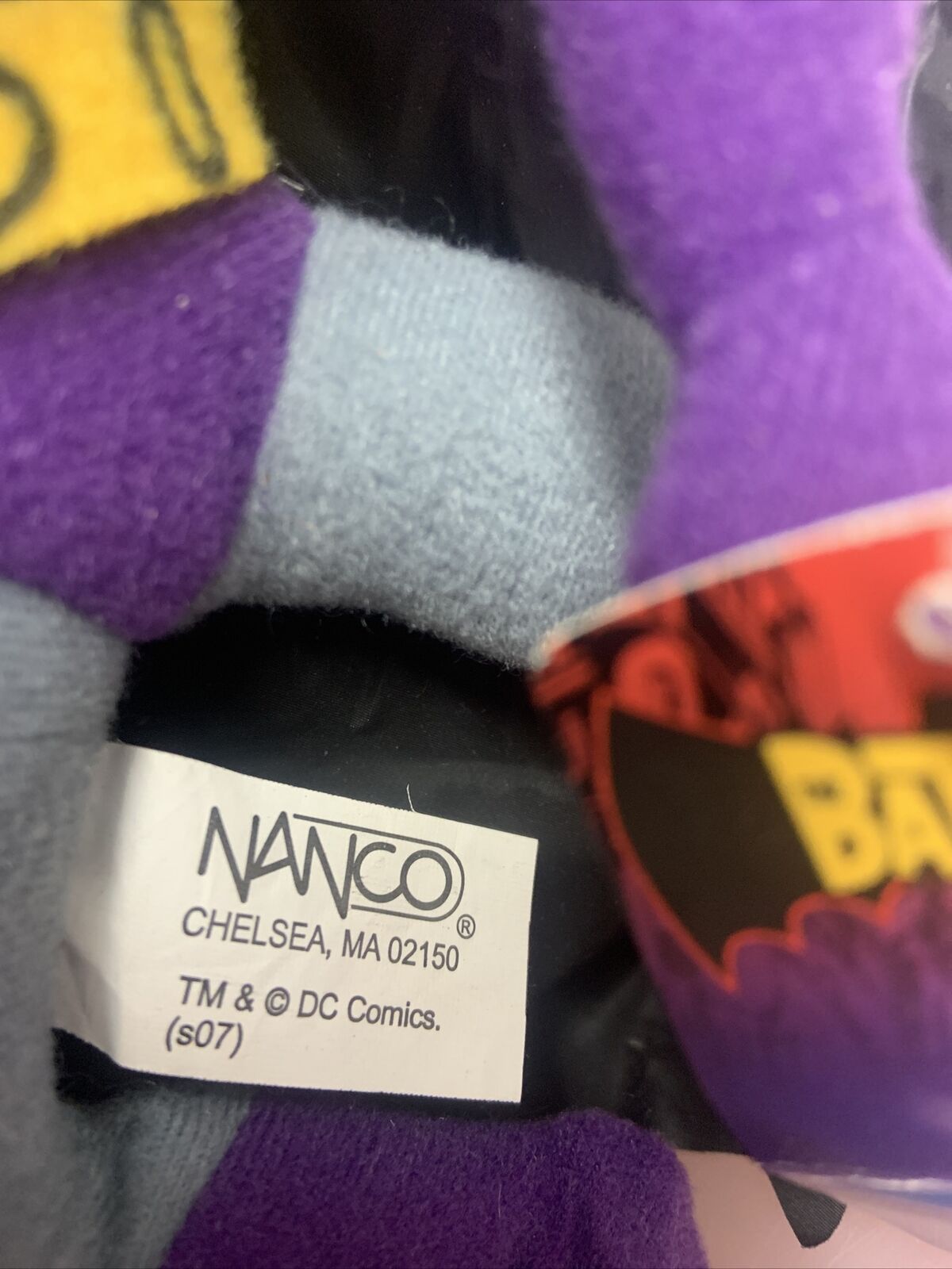 BATMAN Plush Toy PURPLE & GREY YELLOW 16cm NANCO DC COMICS See pics of label NEW