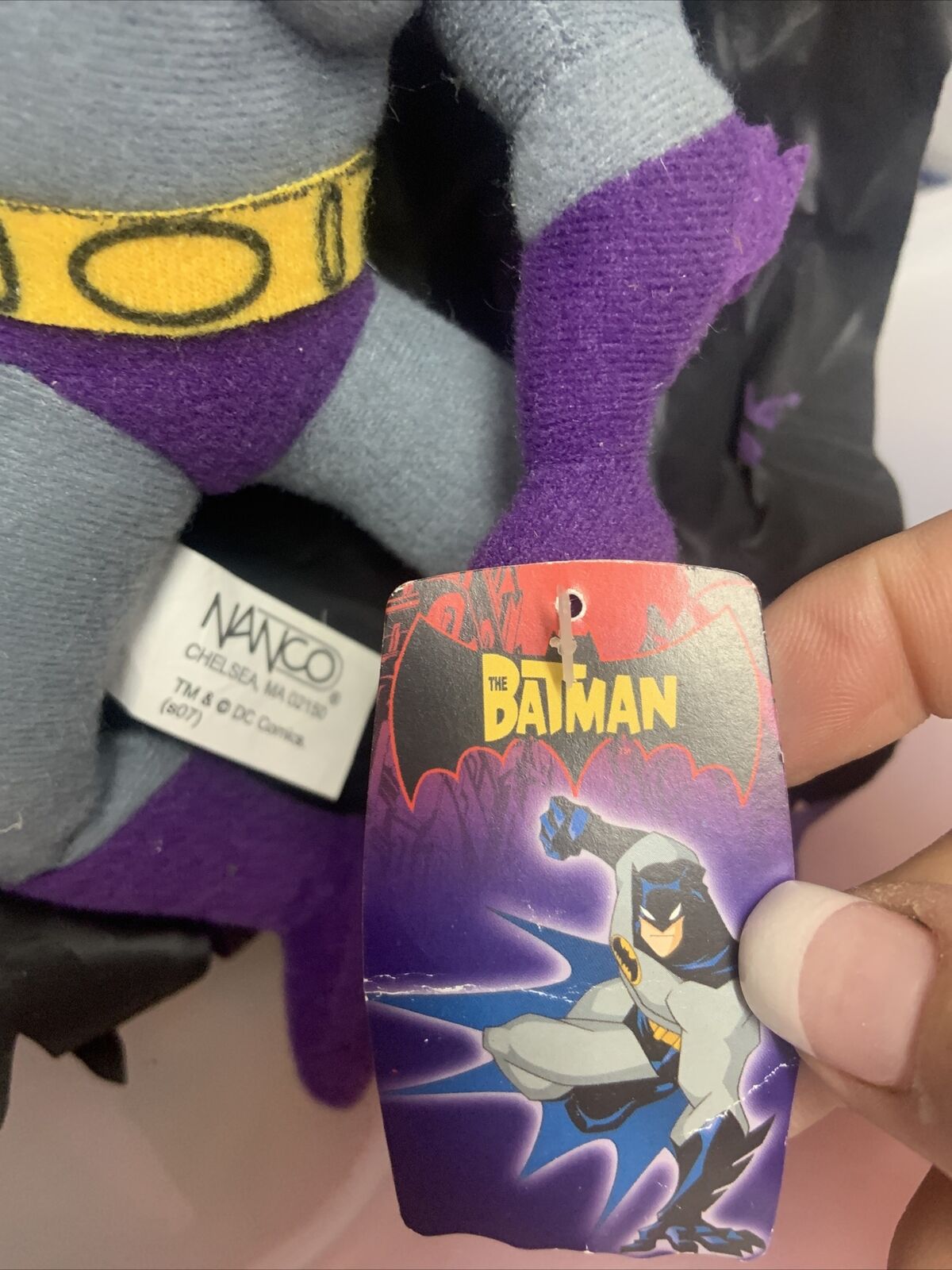 BATMAN Plush Toy PURPLE & GREY YELLOW 16cm NANCO DC COMICS See pics of label NEW