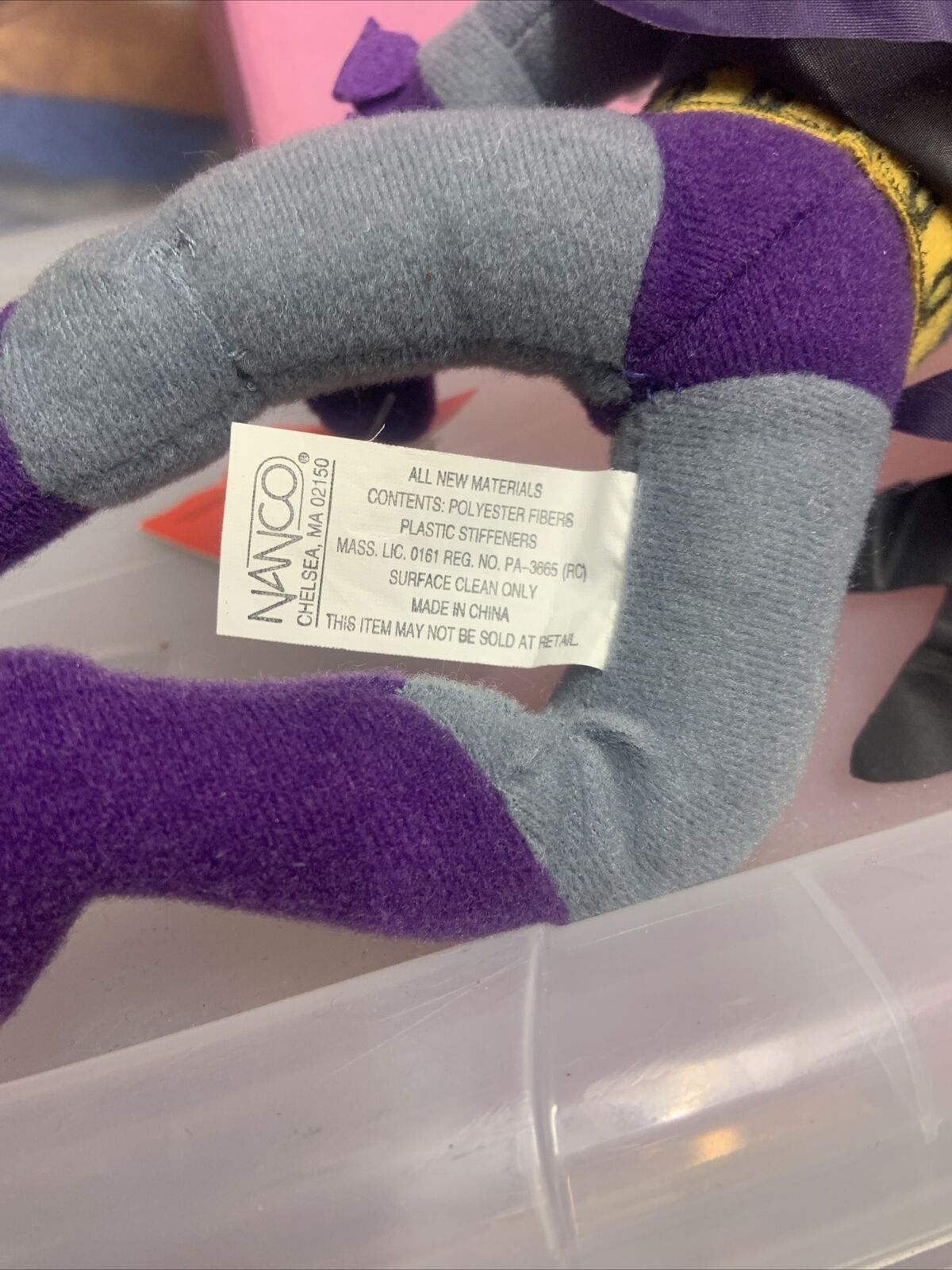 BATMAN Plush Toy PURPLE & GREY YELLOW 16cm NANCO DC COMICS See pics of label NEW