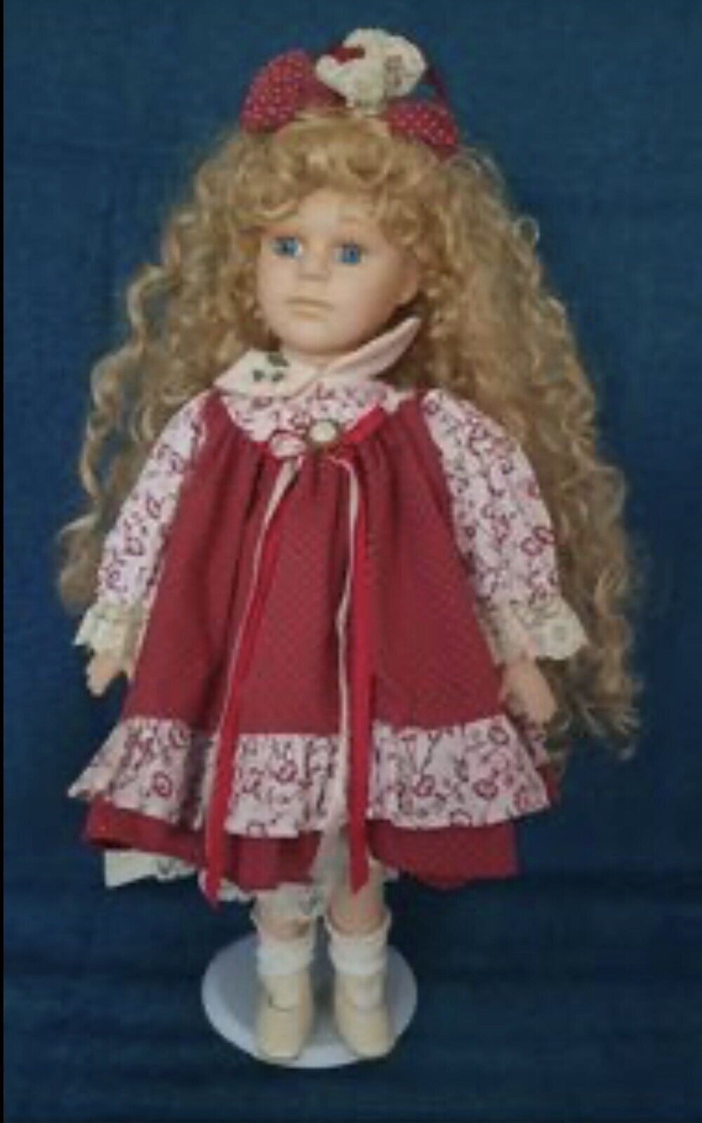 Vintage Standing Doll Copper Art Julia long wavy blonde hair w Stand immaculate