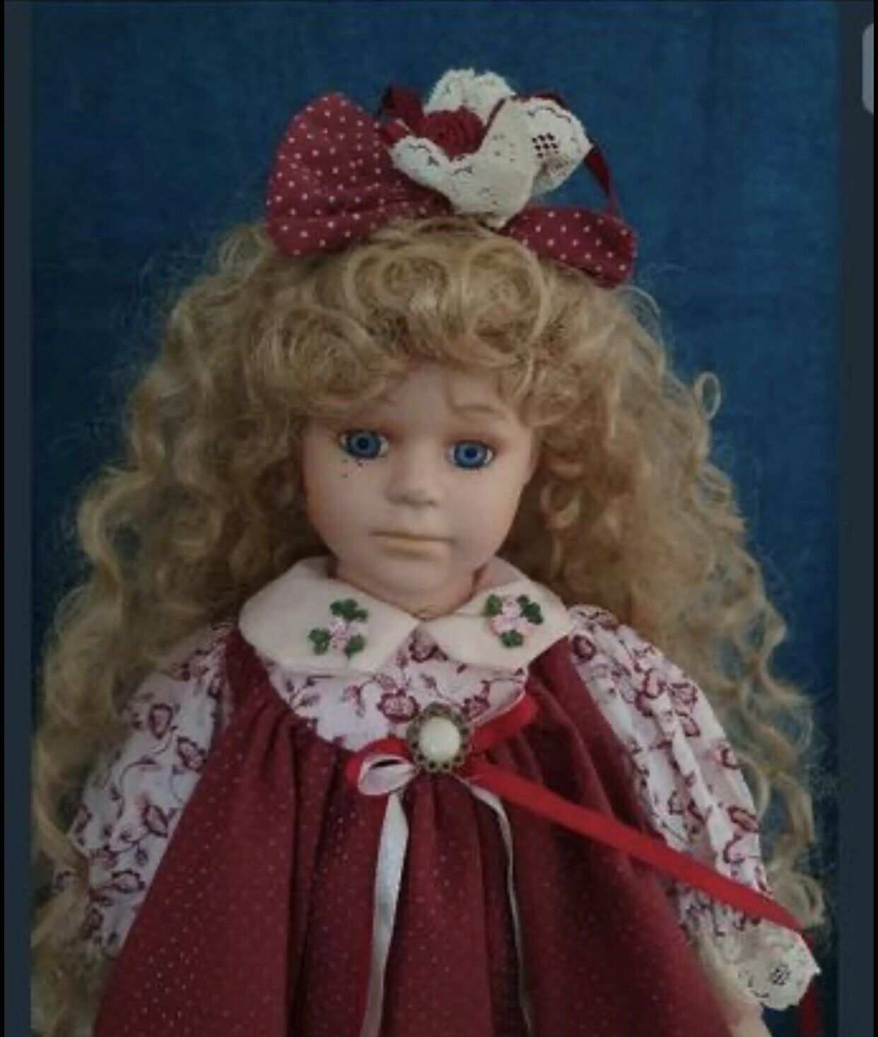 Vintage Standing Doll Copper Art Julia long wavy blonde hair w Stand immaculate
