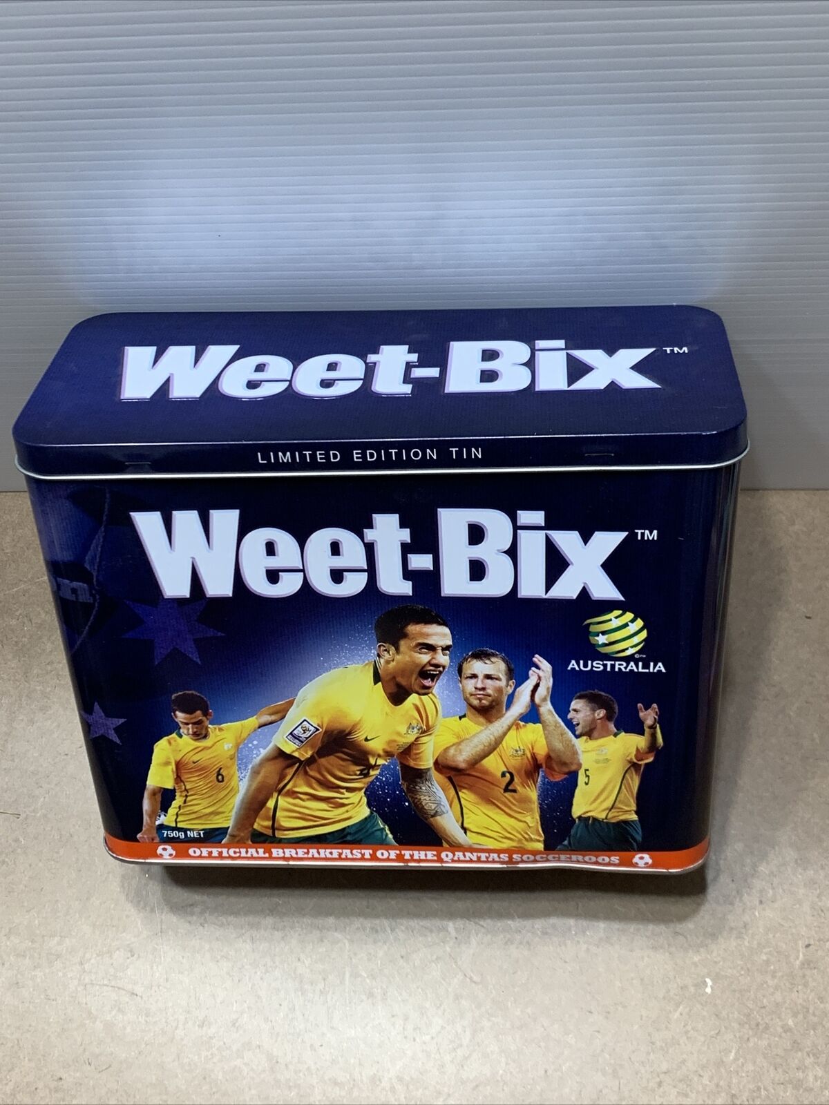 Metal Tin WEET BIX Ltd  Edition Qantas Socceroo  World Cup 2010 Aussie Hinge Lid