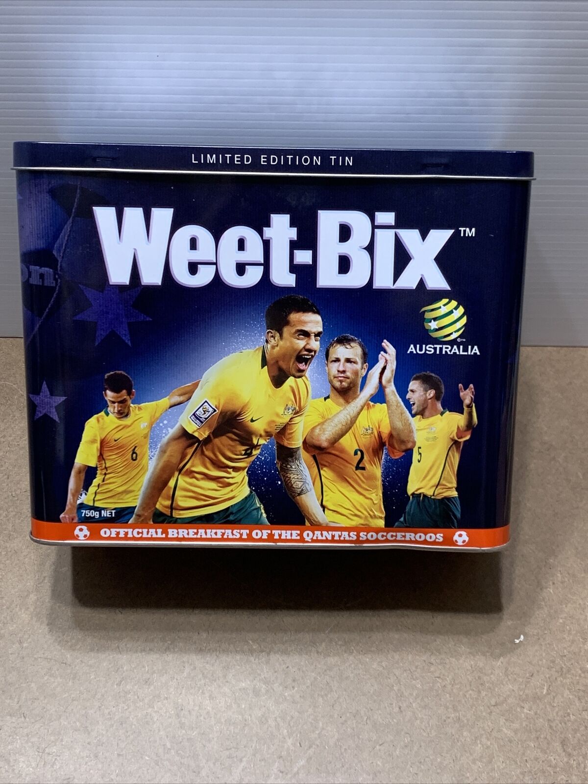 Metal Tin WEET BIX Ltd  Edition Qantas Socceroo  World Cup 2010 Aussie Hinge Lid