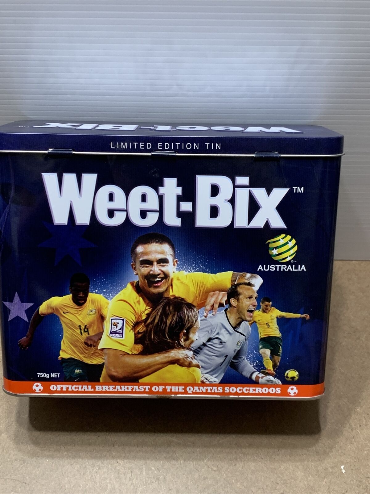 Metal Tin WEET BIX Ltd  Edition Qantas Socceroo  World Cup 2010 Aussie Hinge Lid