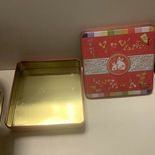Metal Tin KLT Biscuit Malaysian PINK & GOLD square 24x7cm Cake Cookie Rabbits