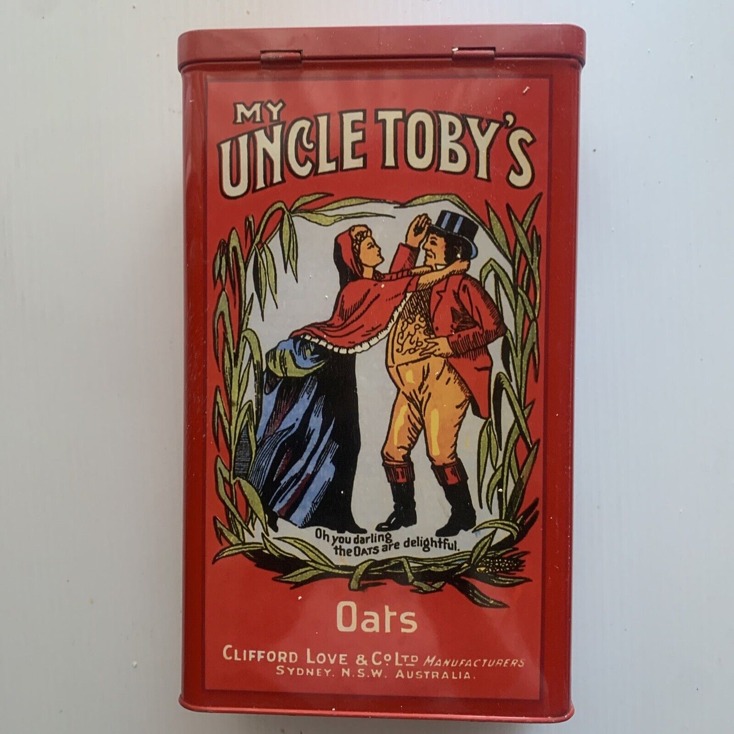 Metal Tin Uncle Toby's Oats Celebrating 110 Years Vintage Collectable RED 2003