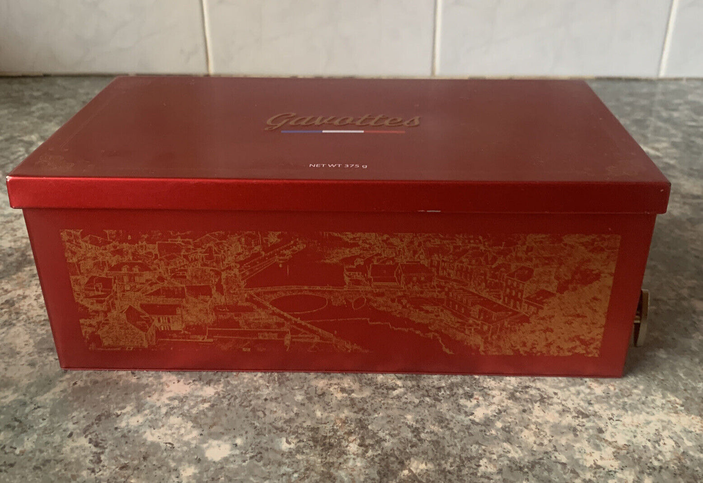 Metal Tin GAVOTTES Wind Up Music Box Red Metal French Crispy Crepes EMPTY