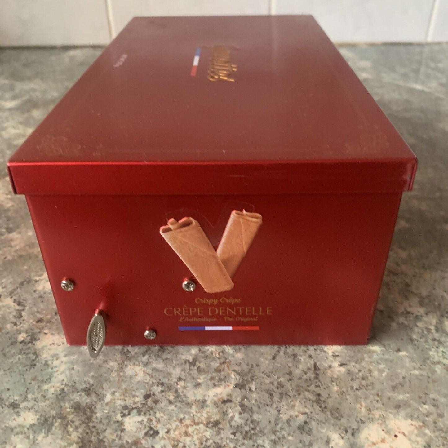 Metal Tin GAVOTTES Wind Up Music Box Red Metal French Crispy Crepes EMPTY