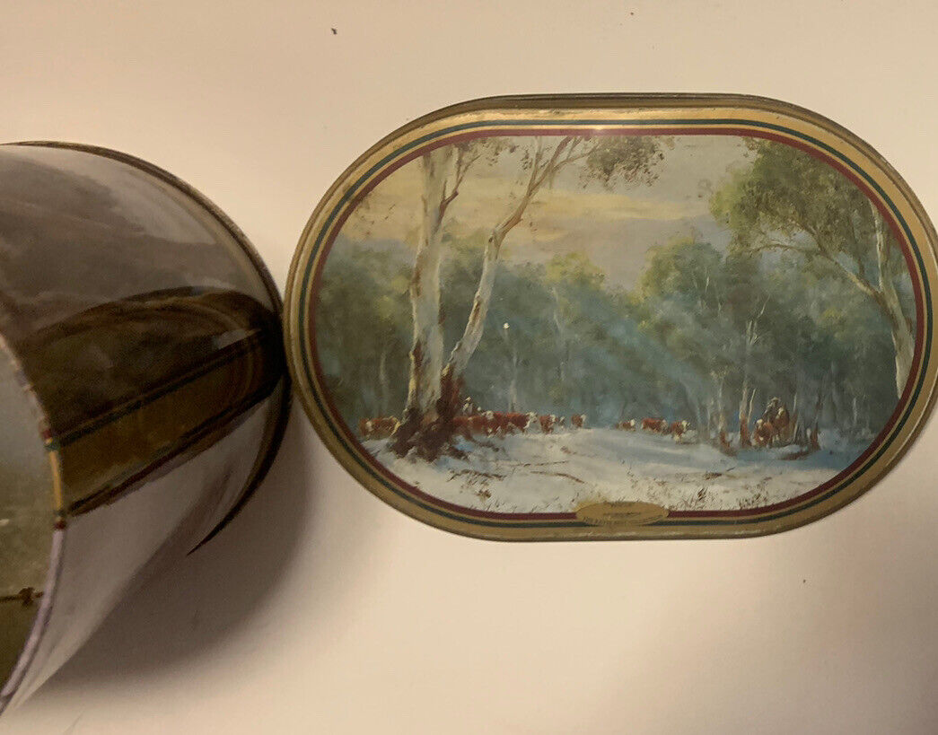 Metal Tin The KEVIN BEST COLLECTION Lg OVAL BISCUIT 1996 Brumbies Horses Empty