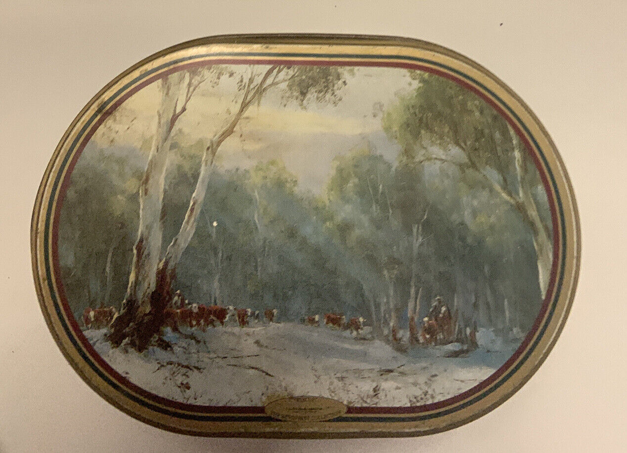 Metal Tin The KEVIN BEST COLLECTION Lg OVAL BISCUIT 1996 Brumbies Horses Empty