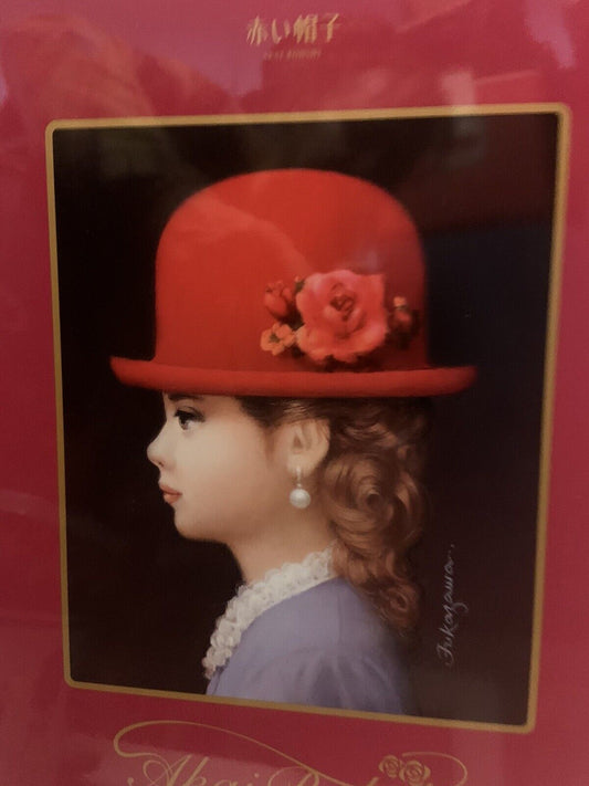 Metal Tin AKAI BOHSHI 2018 Japan Biscuit Hot Pink Red Hat Rose Lady  35x25x5cm