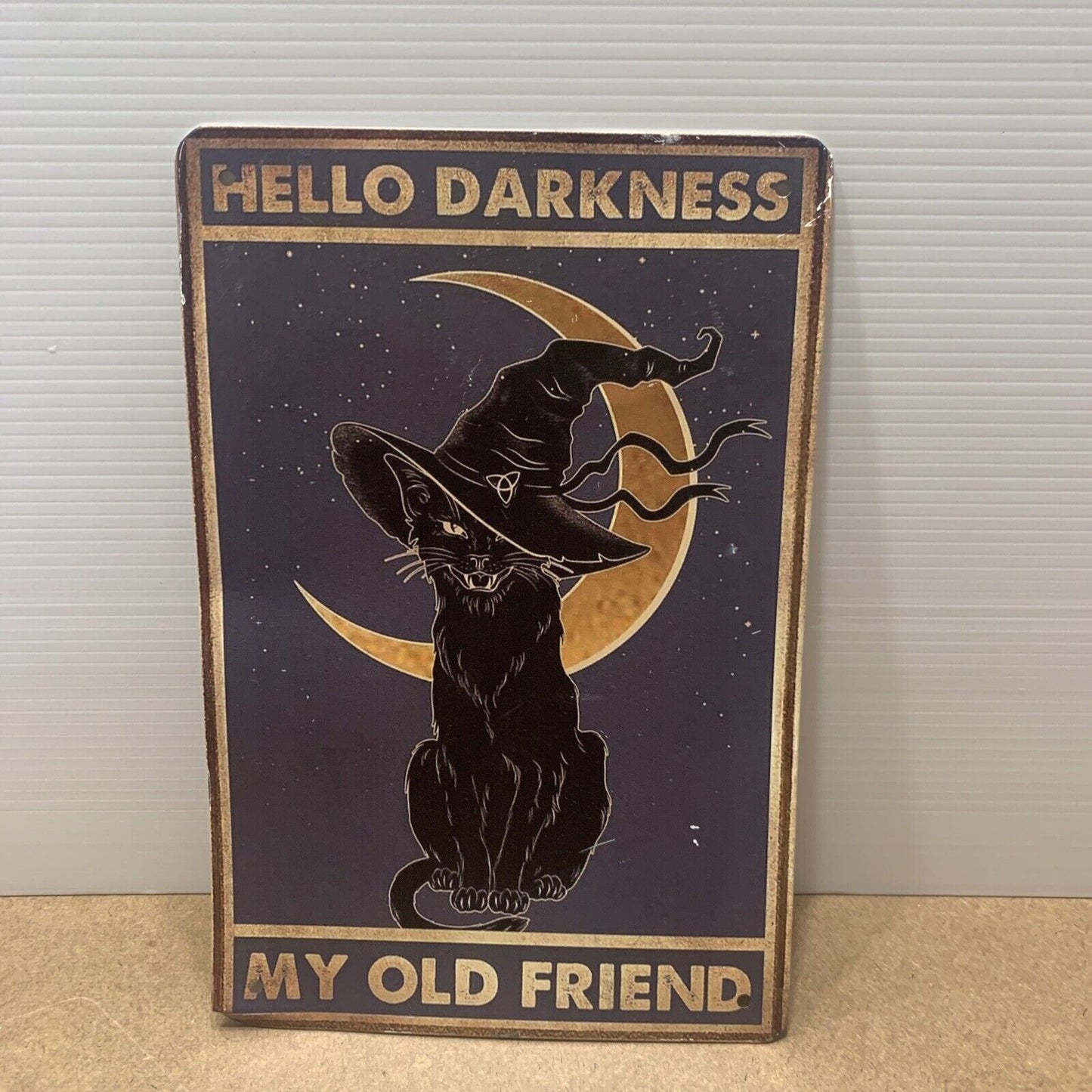 Rustic 30cm Halloween Black Cat Metal Plate Tin Sign Decor Plaque Iron Witch