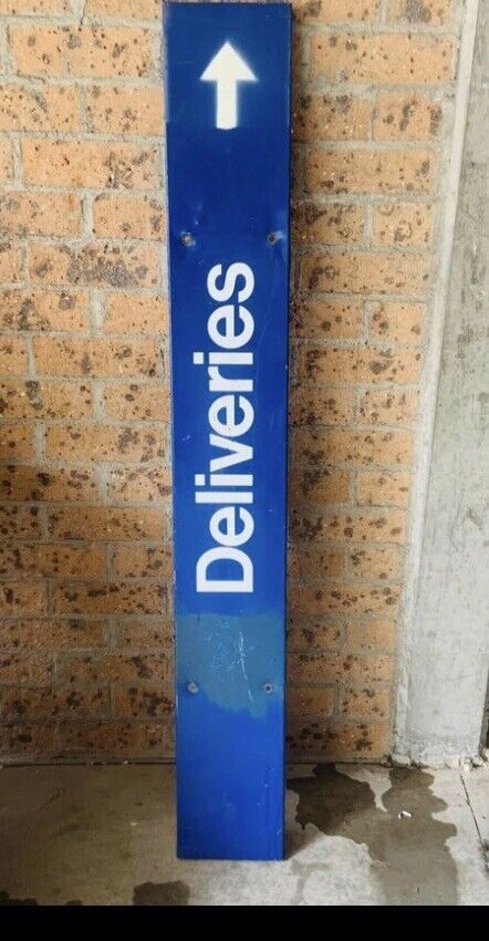 Vintage “Deliveries” Blue ENAMEL SIGN 150x 20cm GALVANISED Ready to Hang 4 Holes