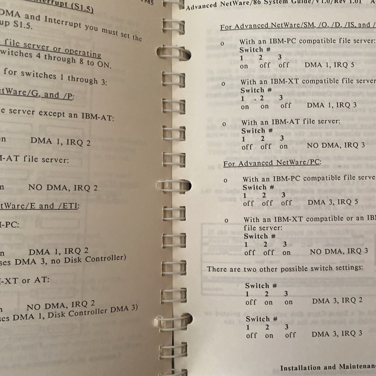 Novell Inc Advanced Netware/86 Systen Guide PartNo 101-000041-002 Ringbound 1985