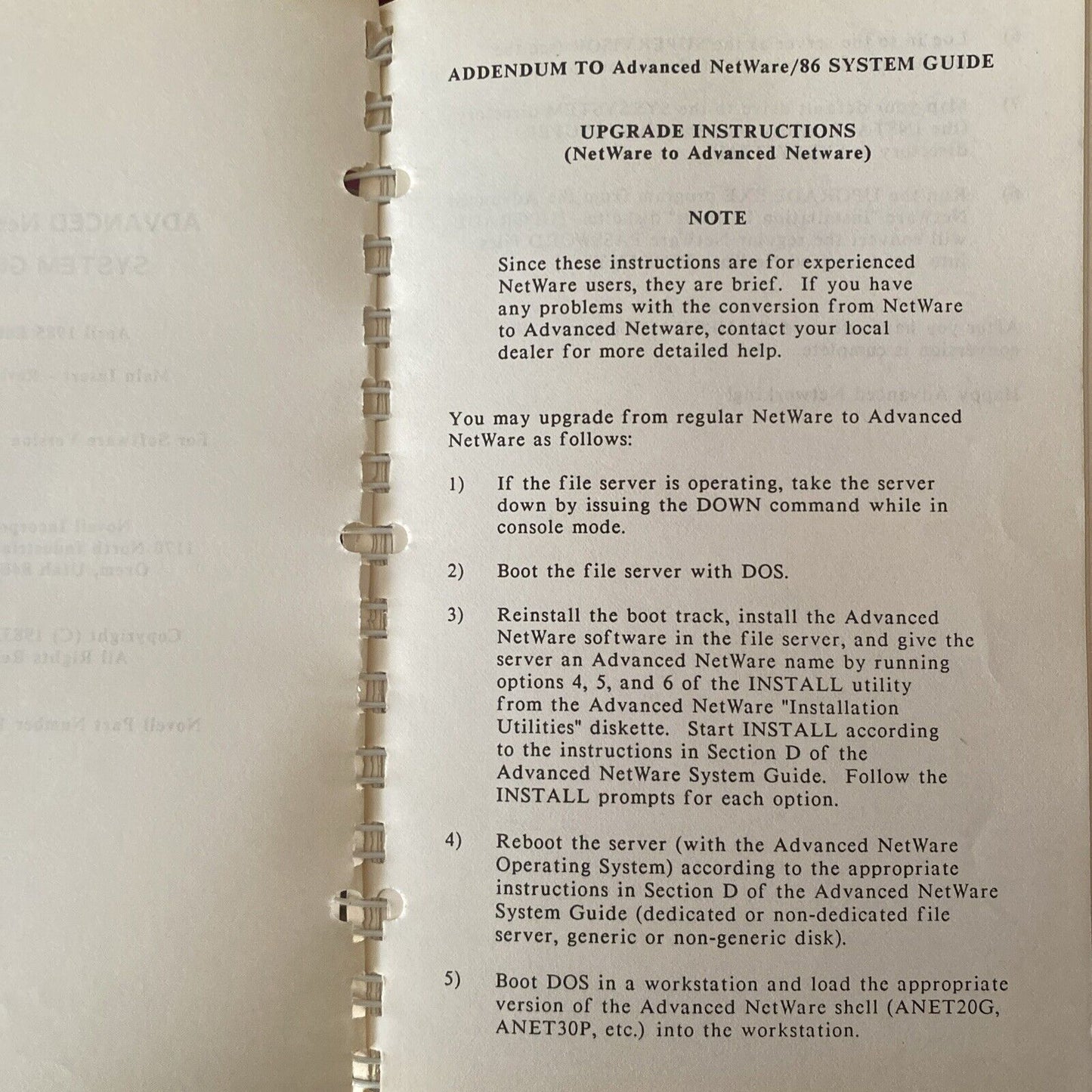 Novell Inc Advanced Netware/86 Systen Guide PartNo 101-000041-002 Ringbound 1985