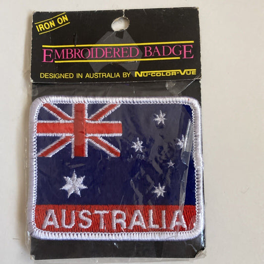 1980’s Embroidered BADGE PATCH AUSTRALIA  Flag  CLOTH IRON ON Nu-Colour-Vue
