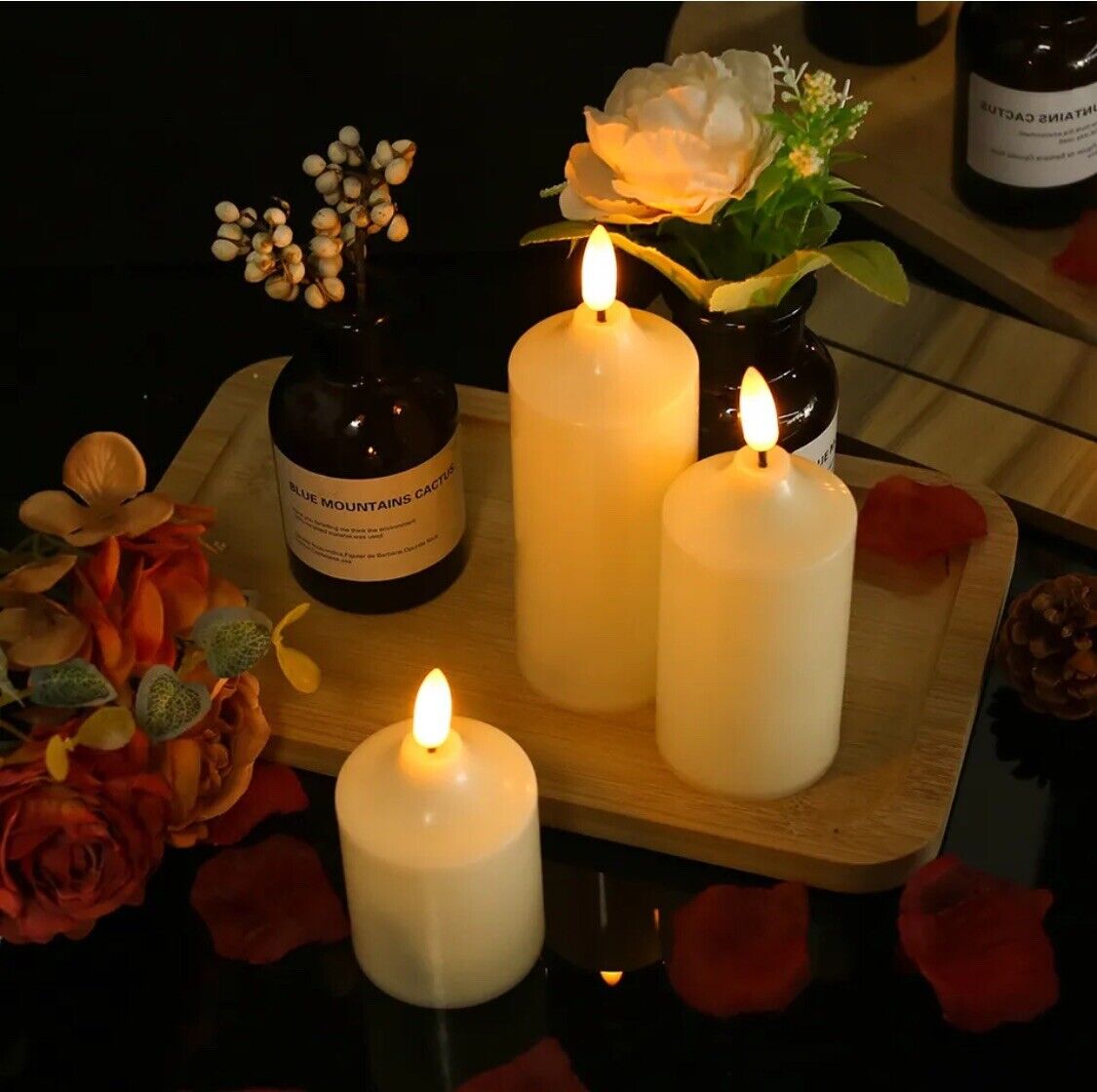 3x PILLAR CANDLES Flameless Flickering LED Battery Operated Timer Remote Control