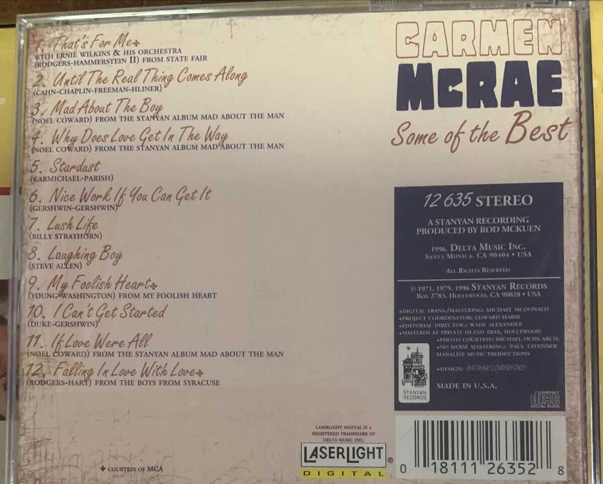 CD Carmen McRae Some of the Best CD Jazz Singer #1 Music Album