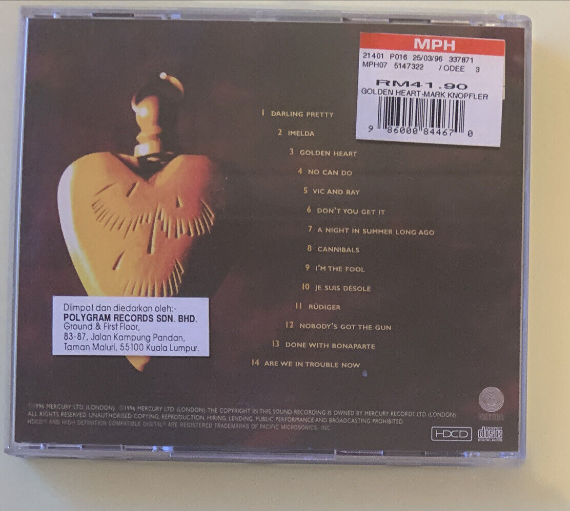 CD GOLDEN HEART Mark Knopfler Roots Rock Folk Rock Country Music 1992 Studio