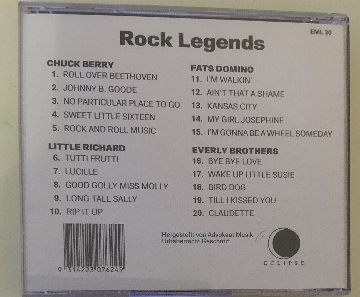 CD Rock Legends Little Richard Chuck Berry Everly Brothers Fats Domino 20 Tracks