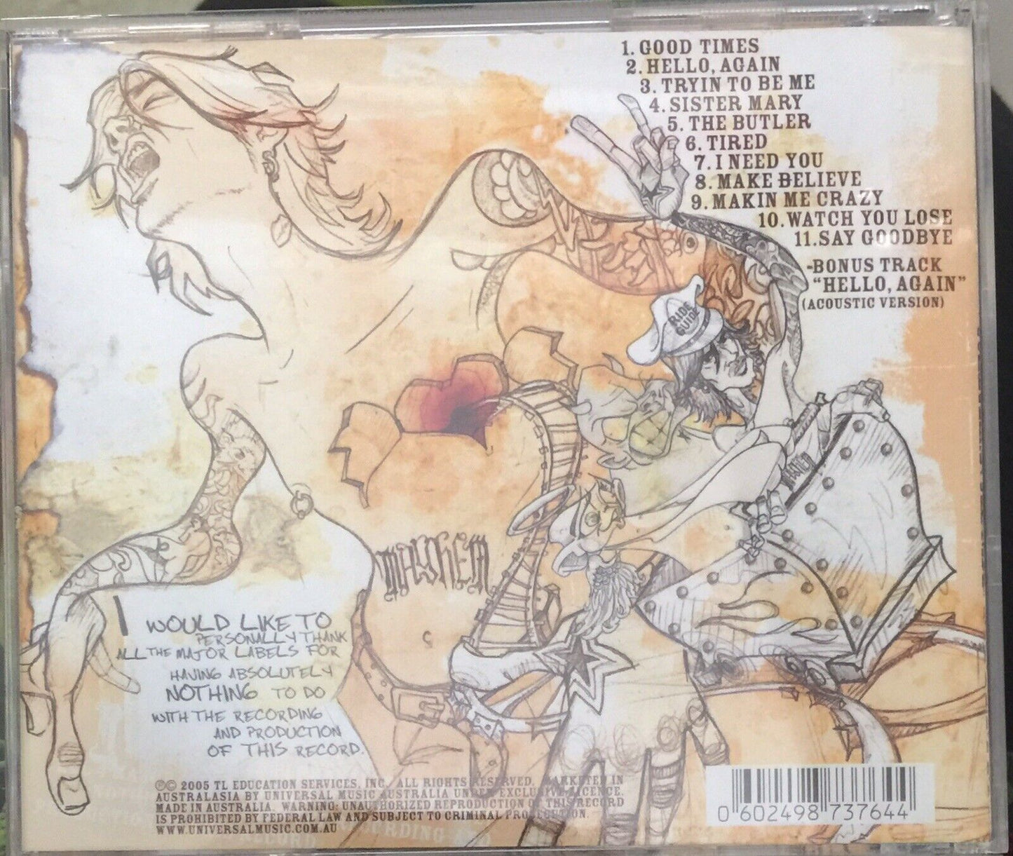 CD Tommy Lee Presents TOMMYLAND The Ride 2005 Motley Crue Metal Music Album