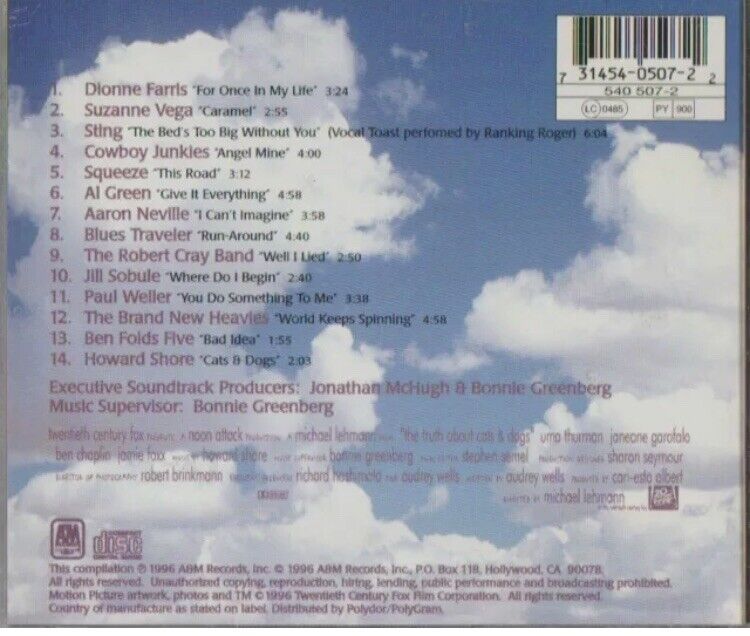 CD TRUTH ABOUT CATS AND DOGS Movie Soundtrack Music Audio 1996