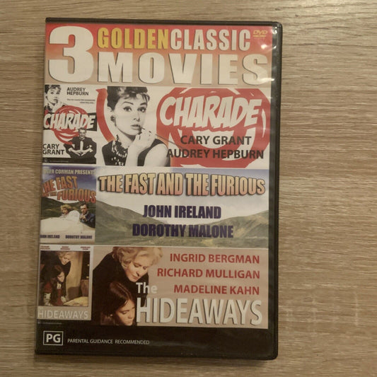 DVD 3 GOLDEN CLASSIC MOVIES Charade |The Fast and the Furious | The Hideaways