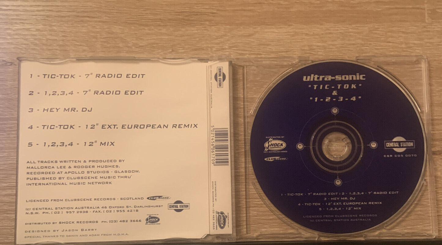 CD Single Ultra-Sonic ‎– Tic-Tok & 1-2-3-4  Central Station Records Club Scene