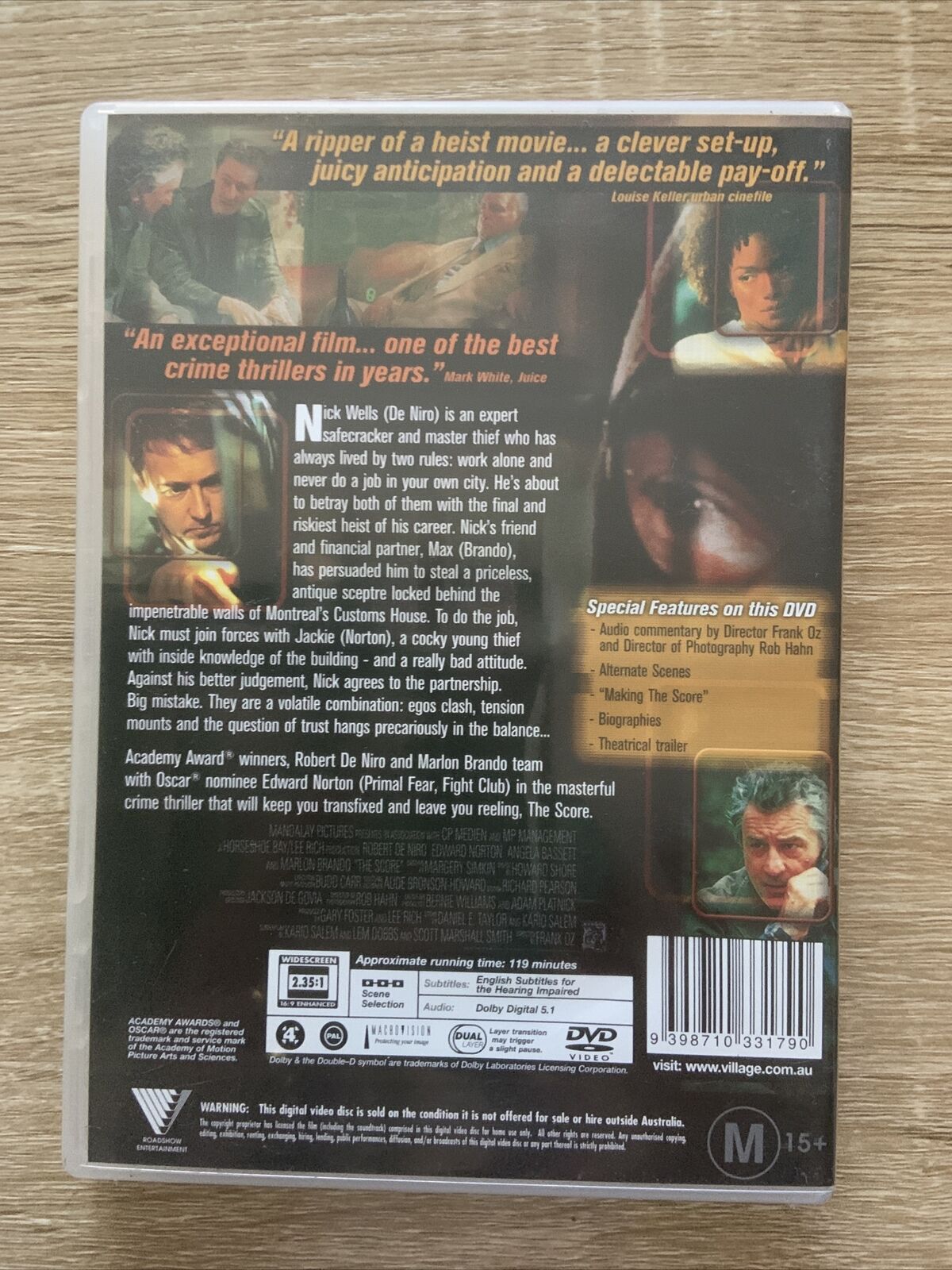 DVD THE SCORE R4 Robert De Niro Edward Norton Heist Crime Thriller Action