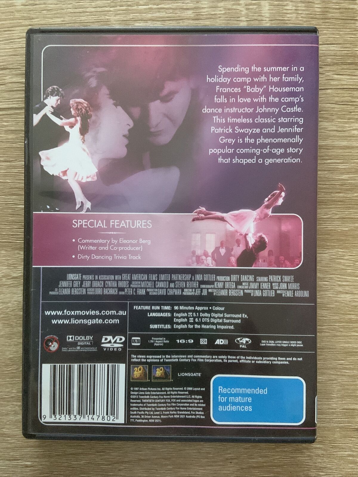 DVD DIRTY DANCING Patrick SWAYZE Jennifer GREY Romantic Dancing Film  R4