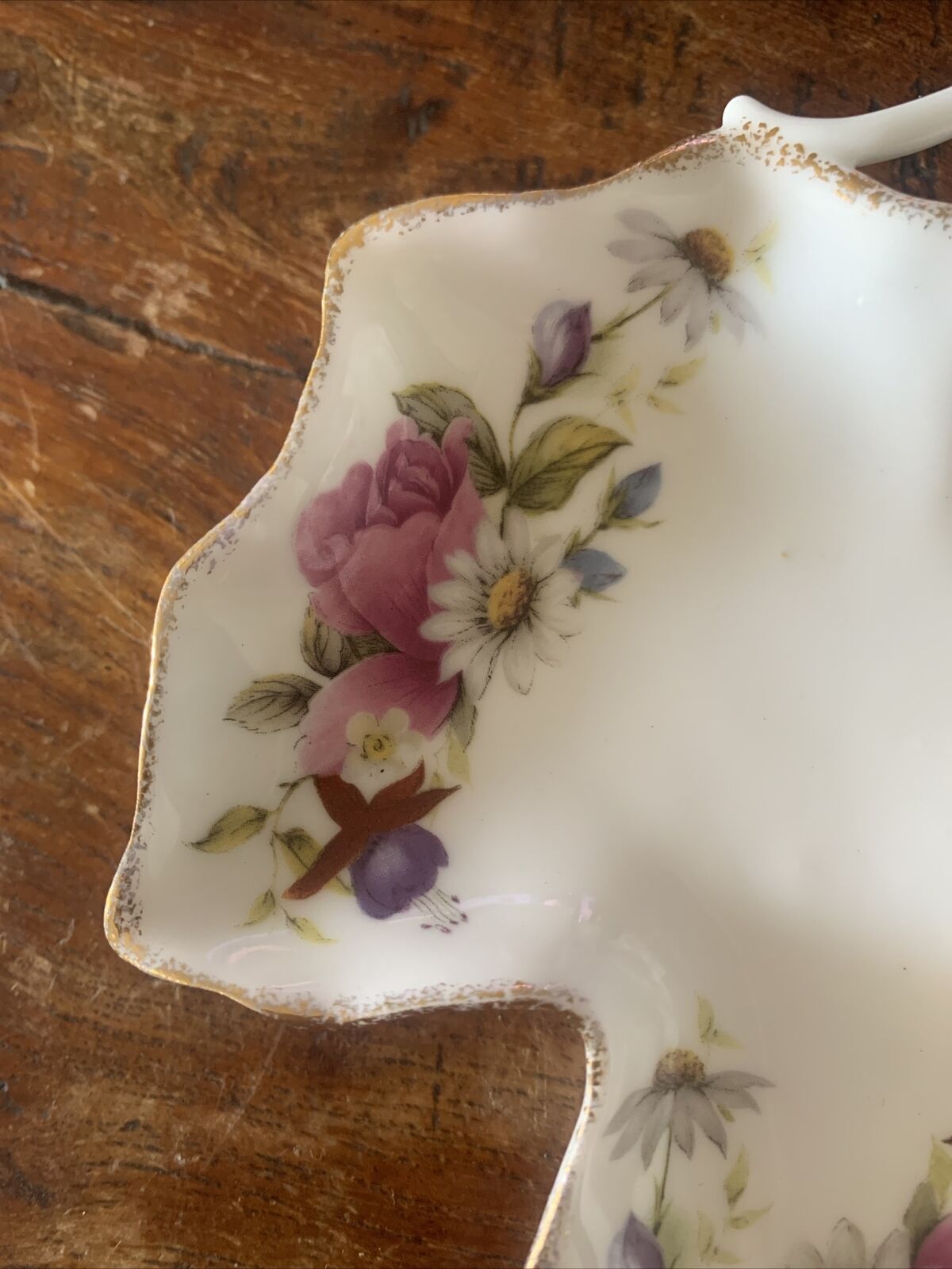 Trinket Dish SUMMER ROSE MCM 13cm Leaf Shaped Fine Bone China TAIWAN Collectable