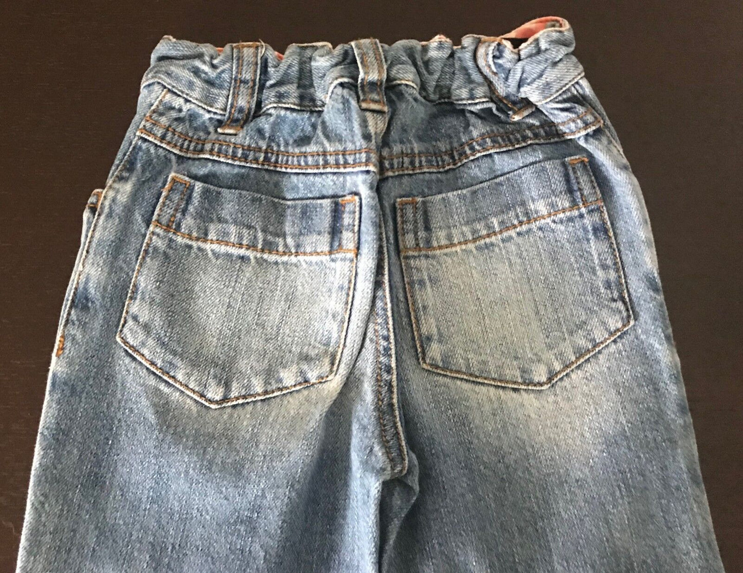 Baby Girl Jeans Faded Blue Denim Floral Embroidery Baby Girl Size 12 - 18 months