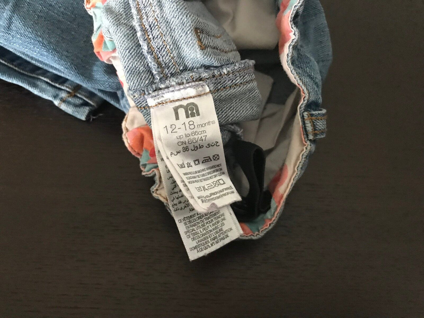 Baby Girl Jeans Faded Blue Denim Floral Embroidery Baby Girl Size 12 - 18 months