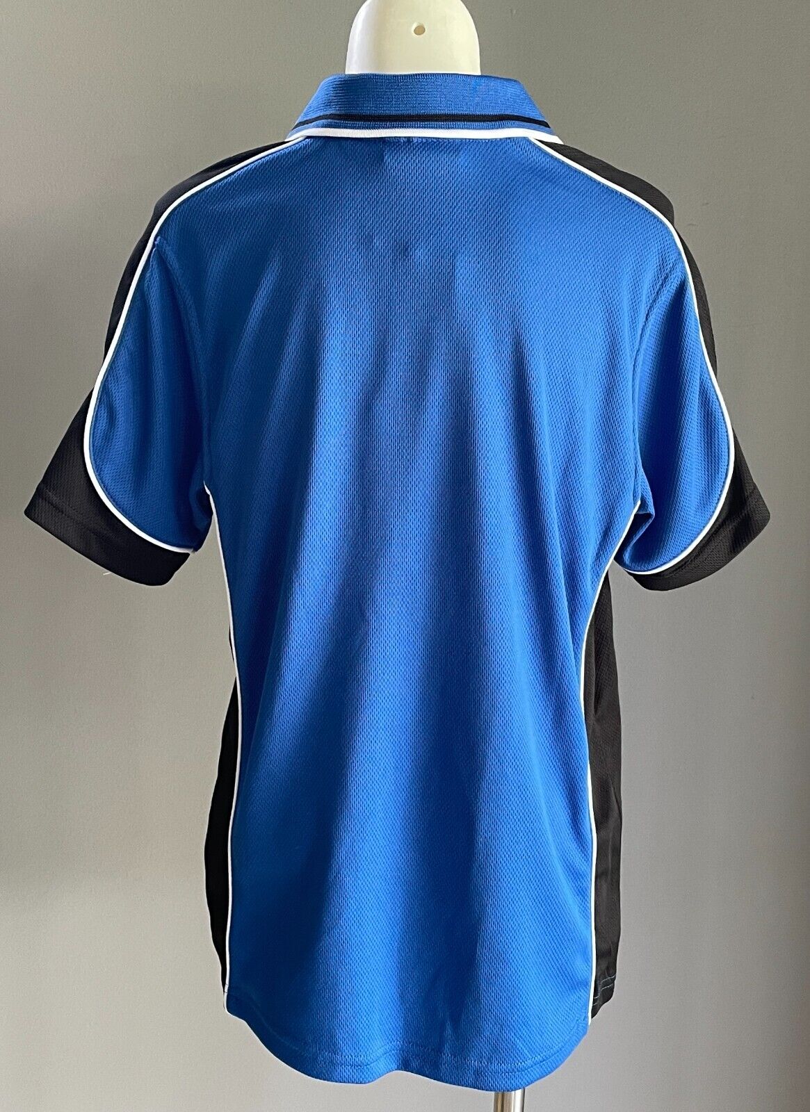 JETS Sports Team Blue Polo Shirt Size 12 Short Sleeves Black & White Trim