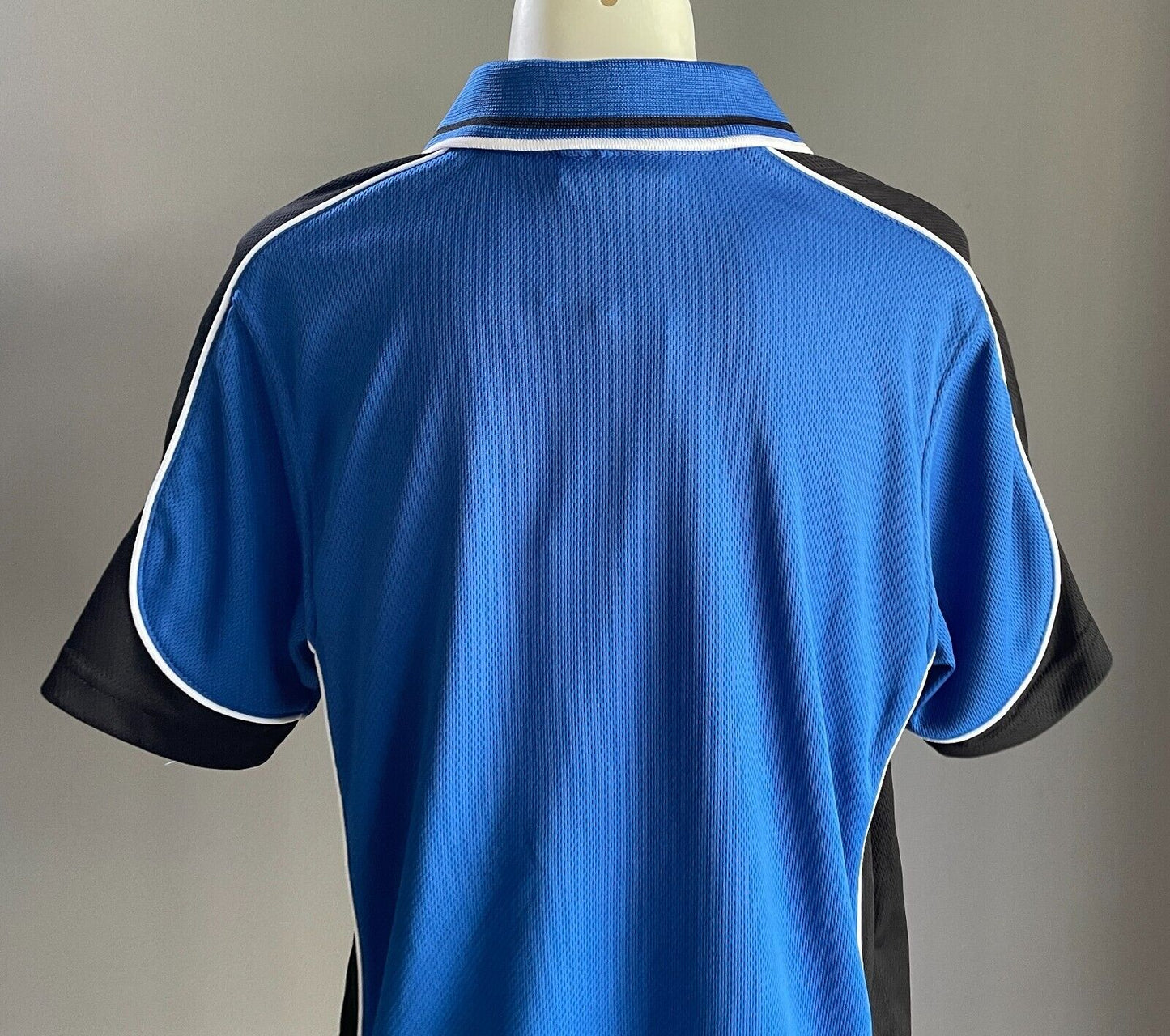 JETS Sports Team Blue Polo Shirt Size 12 Short Sleeves Black & White Trim