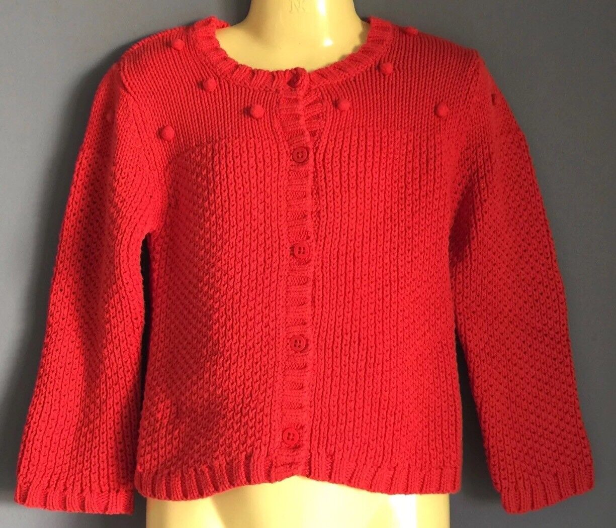 Girls GRAIN DE BLE Cardigan Red Cotton Knit Sweater Size 36 mths 3 Yrs French