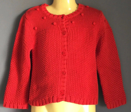 Girls GRAIN DE BLE Cardigan Red Cotton Knit Sweater Size 36 mths 3 Yrs French
