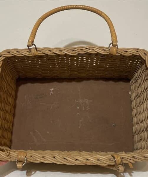 Wicker Basket Vintage 33cm Rectangular Woven Masonite base 2 Handle Hamper AE337