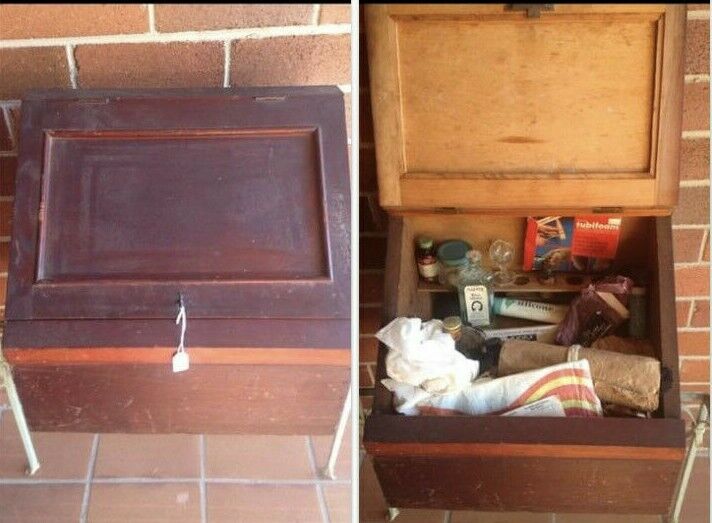 Antique MEDICINE CHEST w Contents Wooden W41 D30 H37.5 cm Chemist First Aid
