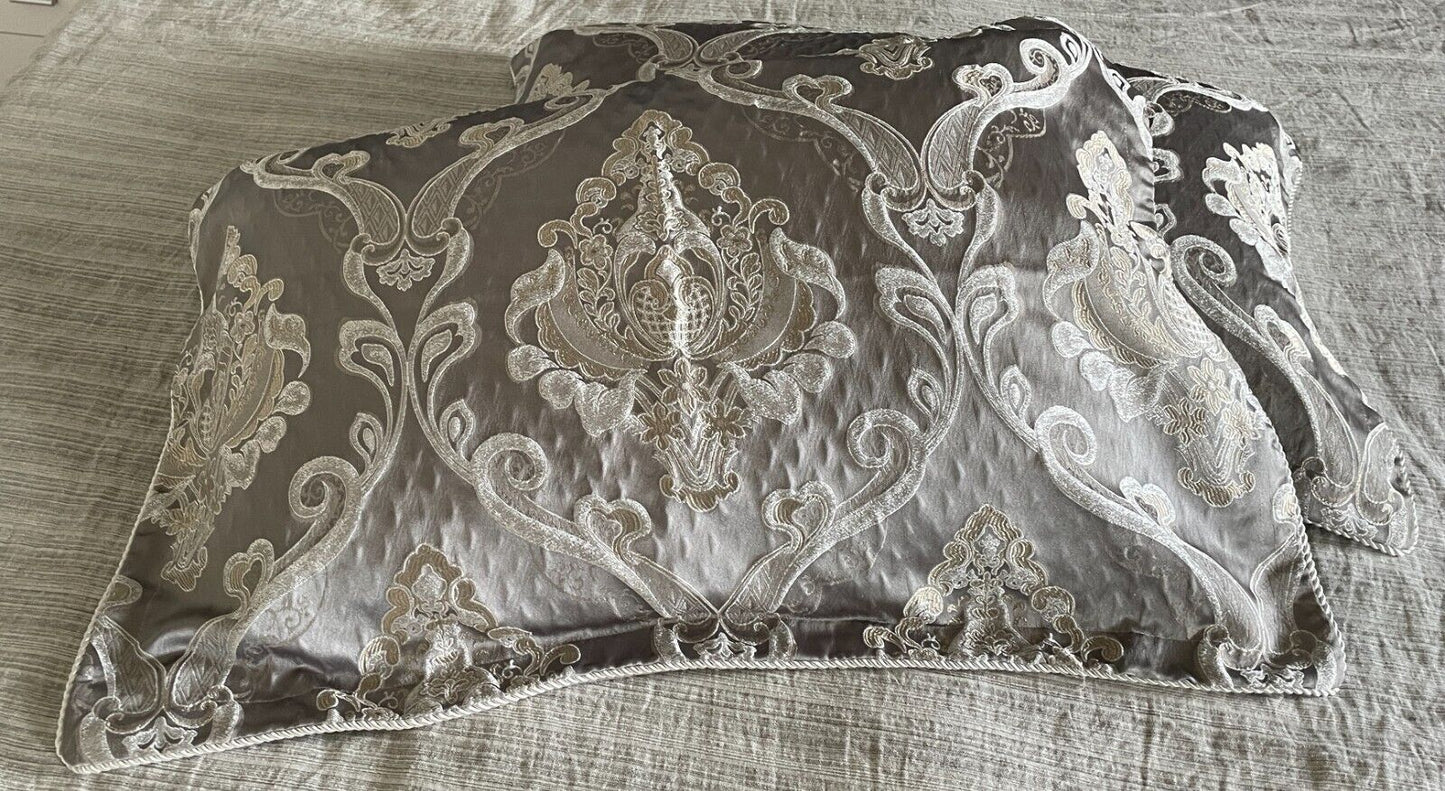 2x Pillowcases DAVINCI by PRIVATE COLLECTION Taupe Gold Silver Baroque Cushion