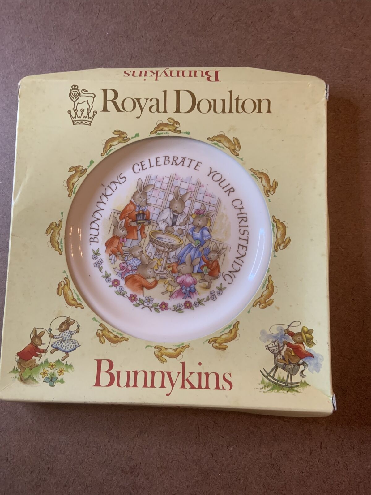 BUNNYKINS Plate Celebrate Your Christening 1980s Gift Box NEW Baby ROYAL DOULTON