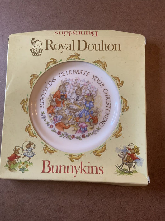 BUNNYKINS Plate Celebrate Your Christening 1980s Gift Box NEW Baby ROYAL DOULTON