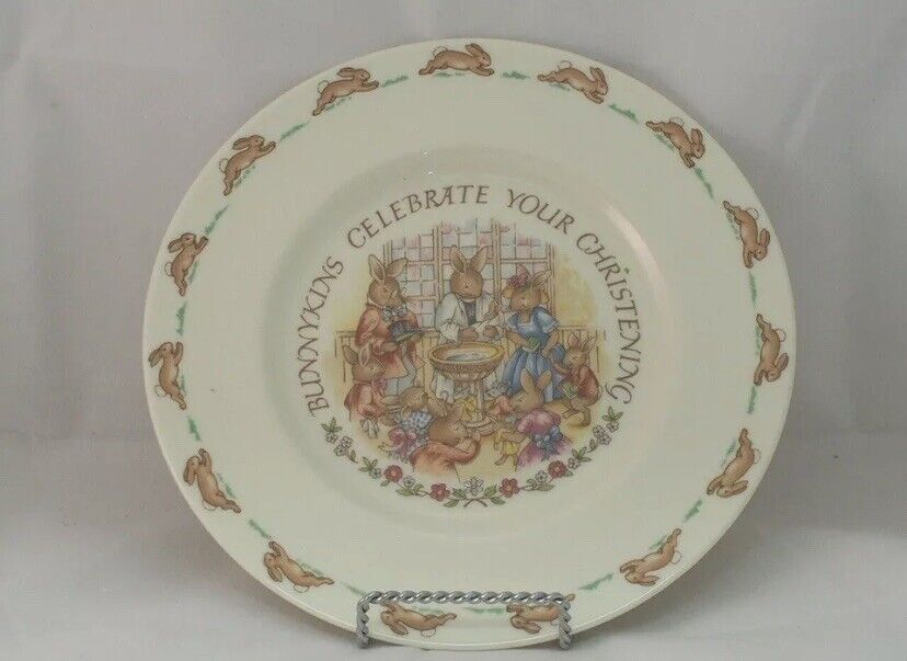 BUNNYKINS Plate Celebrate Your Christening 1980s Gift Box NEW Baby ROYAL DOULTON