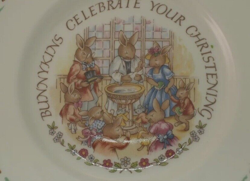 BUNNYKINS Plate Celebrate Your Christening 1980s Gift Box NEW Baby ROYAL DOULTON