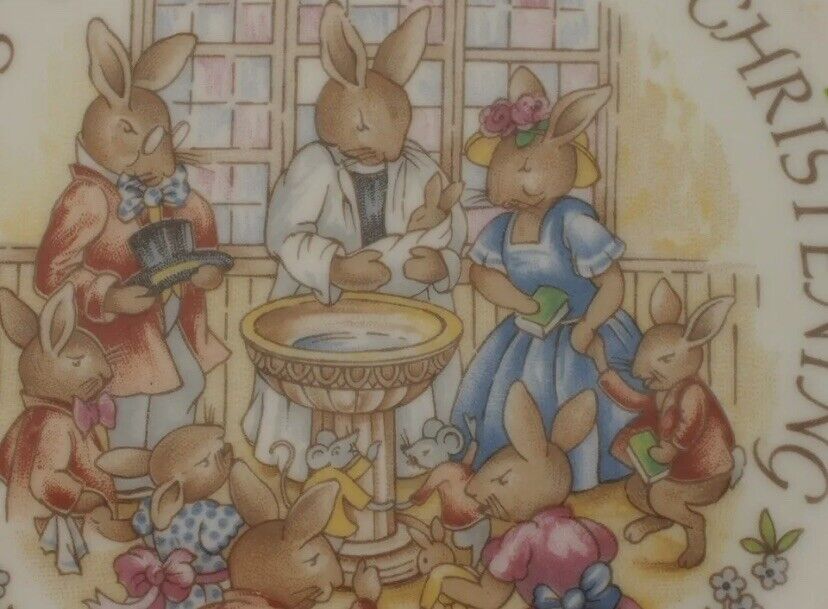 BUNNYKINS Plate Celebrate Your Christening 1980s Gift Box NEW Baby ROYAL DOULTON