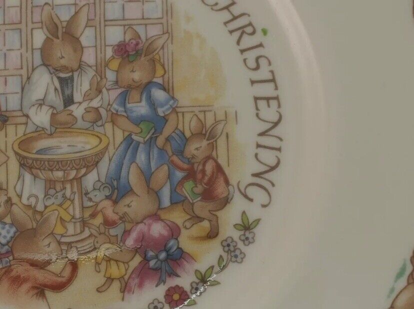 BUNNYKINS Plate Celebrate Your Christening 1980s Gift Box NEW Baby ROYAL DOULTON
