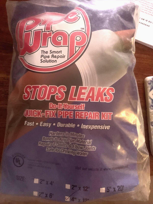 PIPE WRAP 4" Wide Quick-Fix Pipe Repair Kit Stops Leaks in Minutes DIY 12 Feet