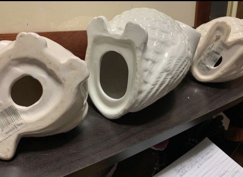MONEY BOX  1x 22cm White OWL Ceramic + 2x 13cm & 20cm Owl Figurines Decor TRIO