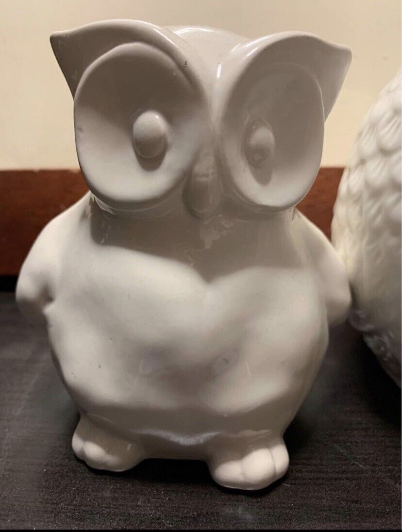 MONEY BOX  1x 22cm White OWL Ceramic + 2x 13cm & 20cm Owl Figurines Decor TRIO