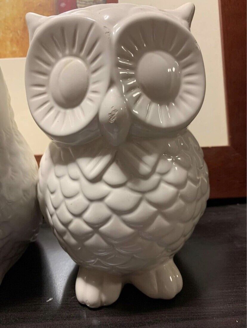 MONEY BOX  1x 22cm White OWL Ceramic + 2x 13cm & 20cm Owl Figurines Decor TRIO
